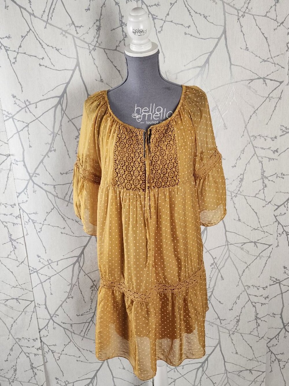 Bellambia Yellow Polkadot Silk Blend Overlay Flowy Dress